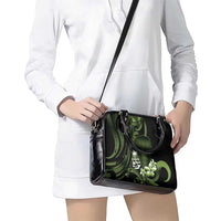 Green Hafa Adai Guam Shoulder Handbag Chamorro Latte Stone Hand With Plumeria