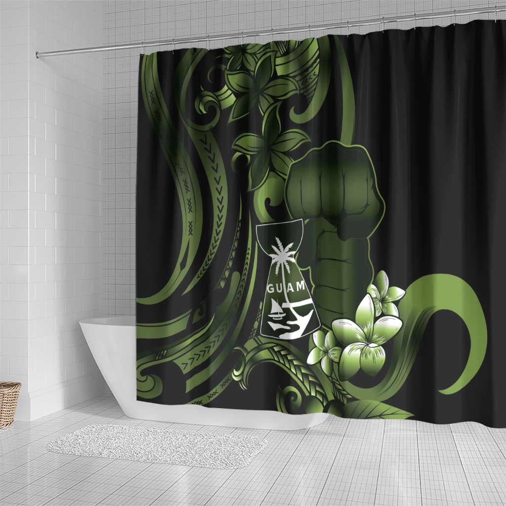 Green Hafa Adai Guam Shower Curtain Chamorro Latte Stone Hand With Plumeria
