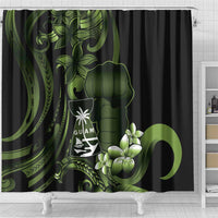 Green Hafa Adai Guam Shower Curtain Chamorro Latte Stone Hand With Plumeria