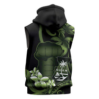 Green Hafa Adai Guam Sleeveless Hoodie Chamorro Latte Stone Hand With Plumeria - Polynesian Pride