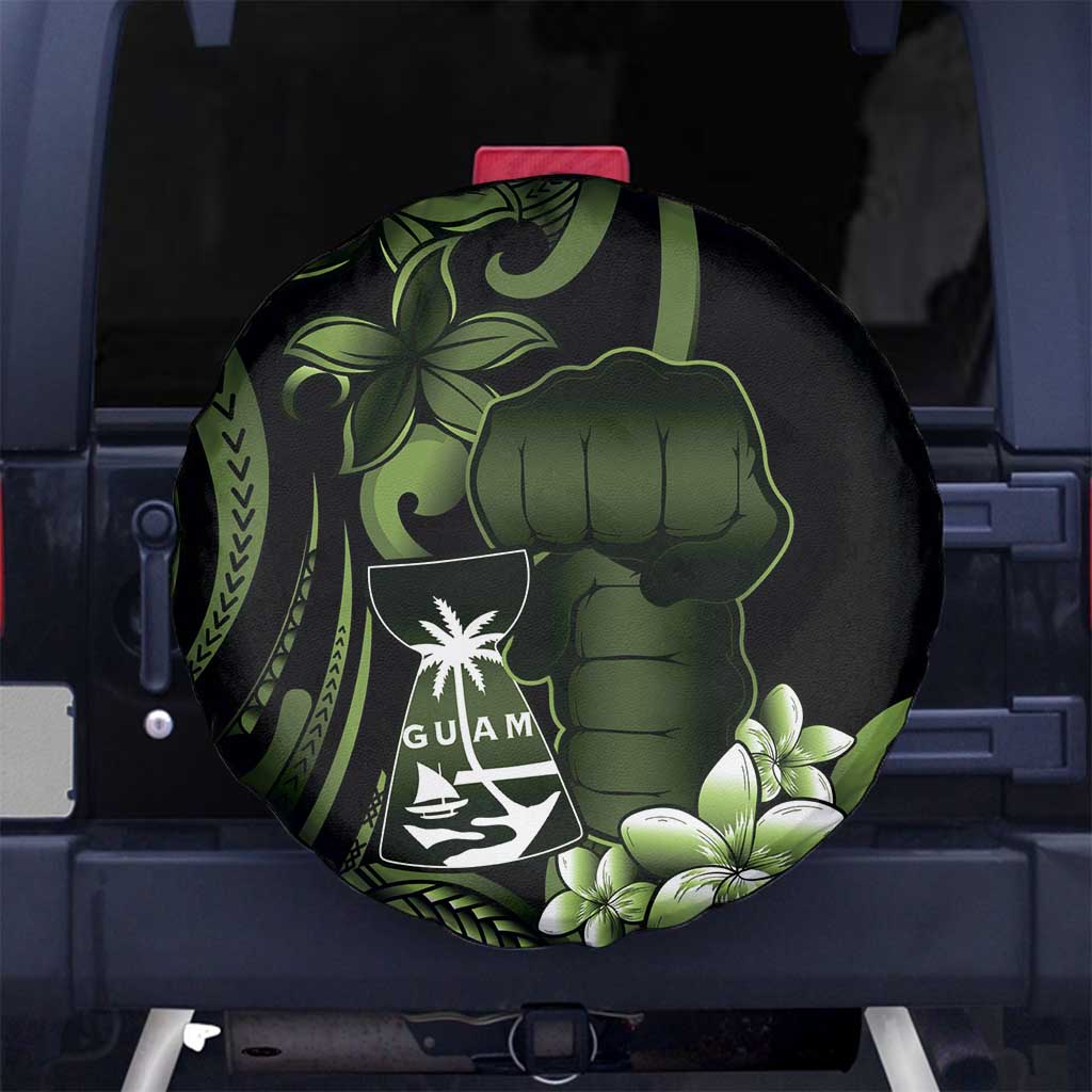 Green Hafa Adai Guam Spare Tire Cover Chamorro Latte Stone Hand With Plumeria