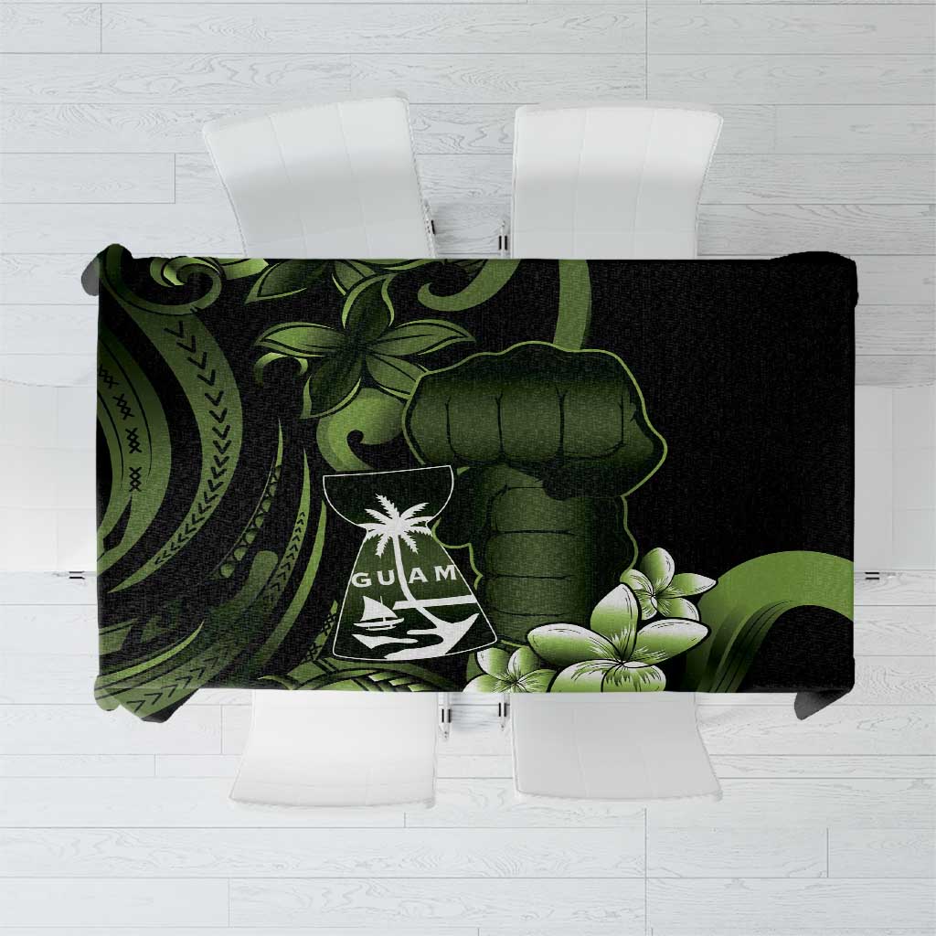 Green Hafa Adai Guam Tablecloth Chamorro Latte Stone Hand With Plumeria