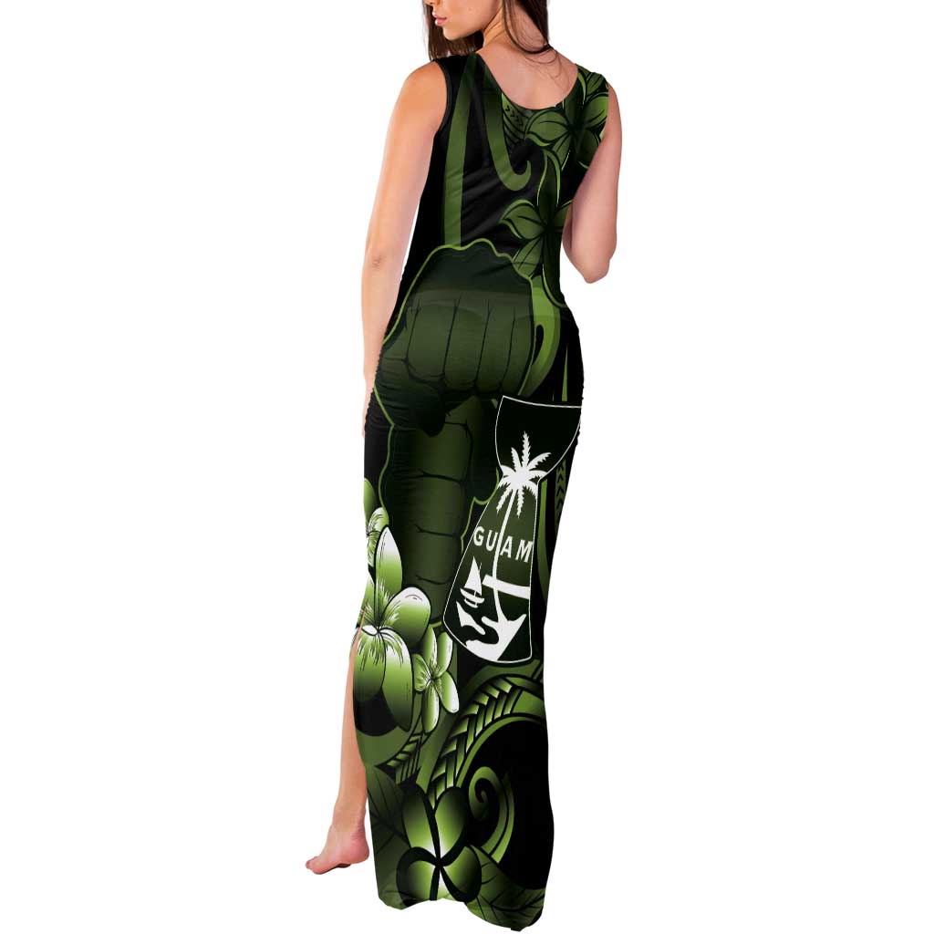 Green Hafa Adai Guam Tank Maxi Dress Chamorro Latte Stone Hand With Plumeria