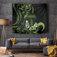 Green Hafa Adai Guam Tapestry Chamorro Latte Stone Hand With Plumeria