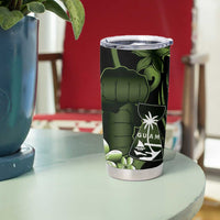 Green Hafa Adai Guam Tumbler Cup Chamorro Latte Stone Hand With Plumeria