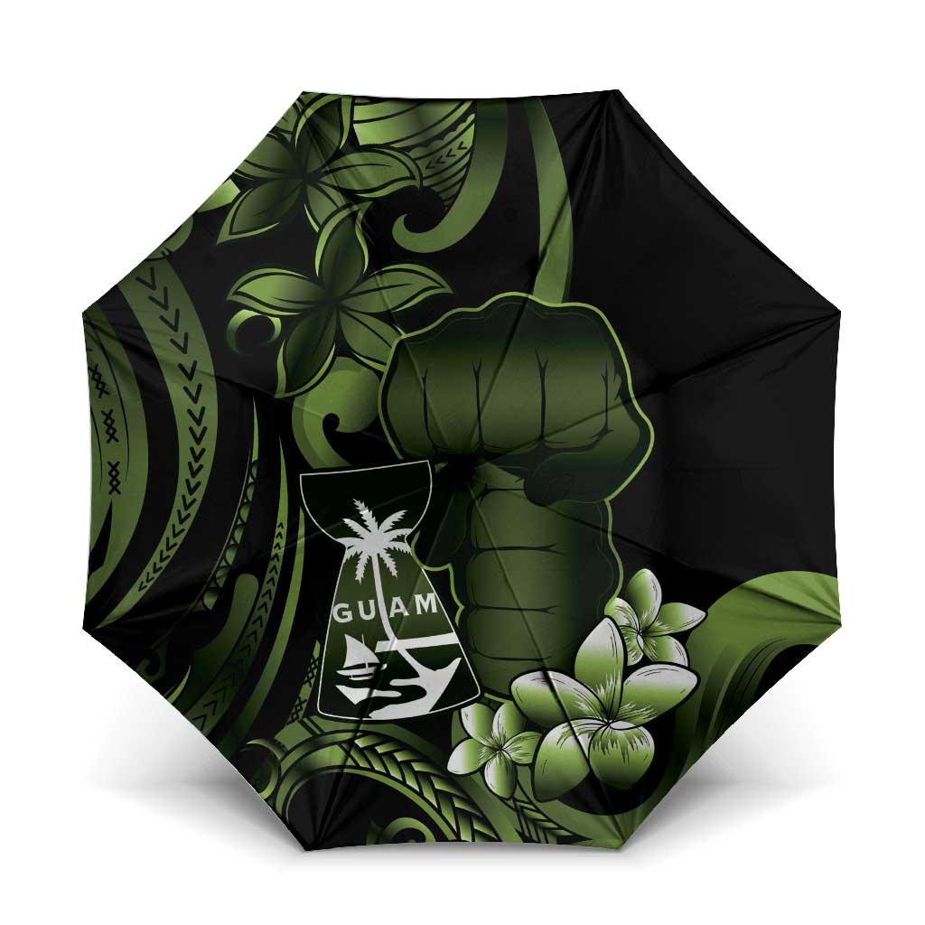 Green Hafa Adai Guam Umbrella Chamorro Latte Stone Hand With Plumeria - Polynesian Pride