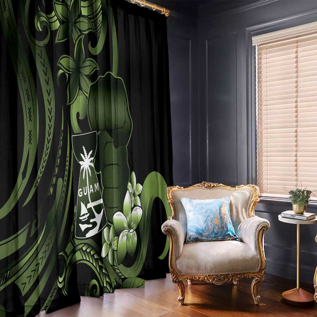 Green Hafa Adai Guam Window Curtain Chamorro Latte Stone Hand With Plumeria