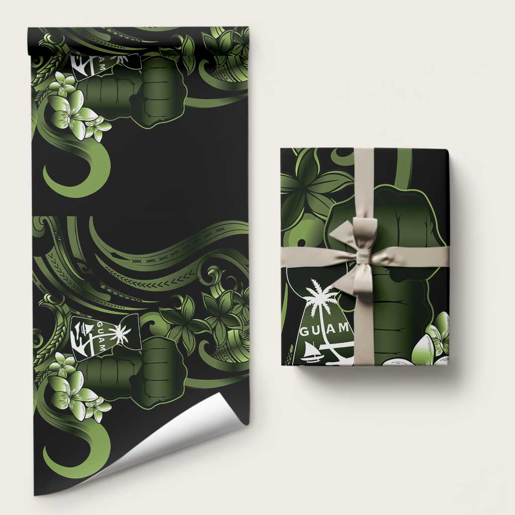 Green Hafa Adai Guam Wrapping Paper Chamorro Latte Stone Hand With Plumeria - Polynesian Pride