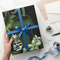 Green Hafa Adai Guam Wrapping Paper Chamorro Latte Stone Hand With Plumeria - Polynesian Pride