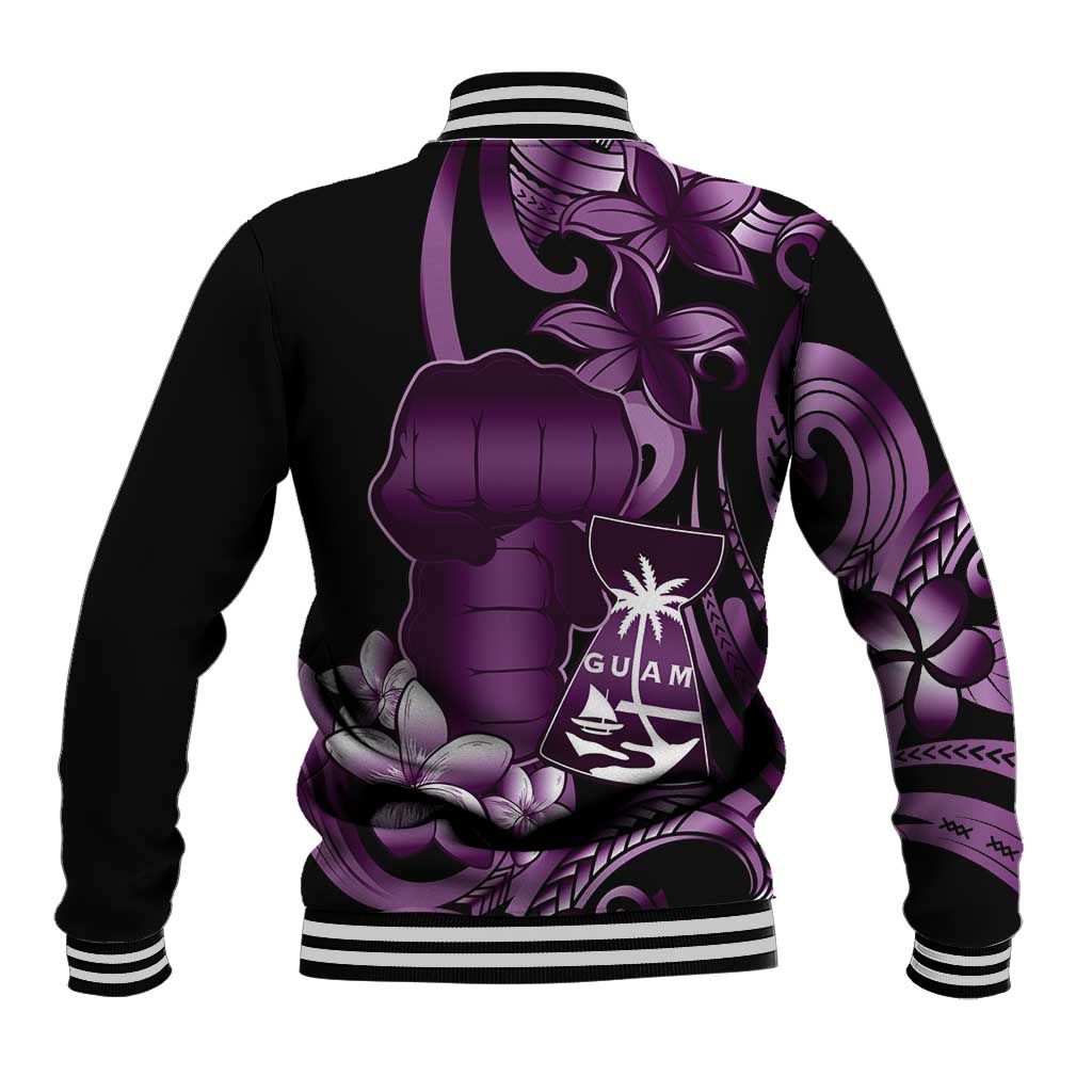 Purple Hafa Adai Guam Baseball Jacket Chamorro Latte Stone Hand With Plumeria