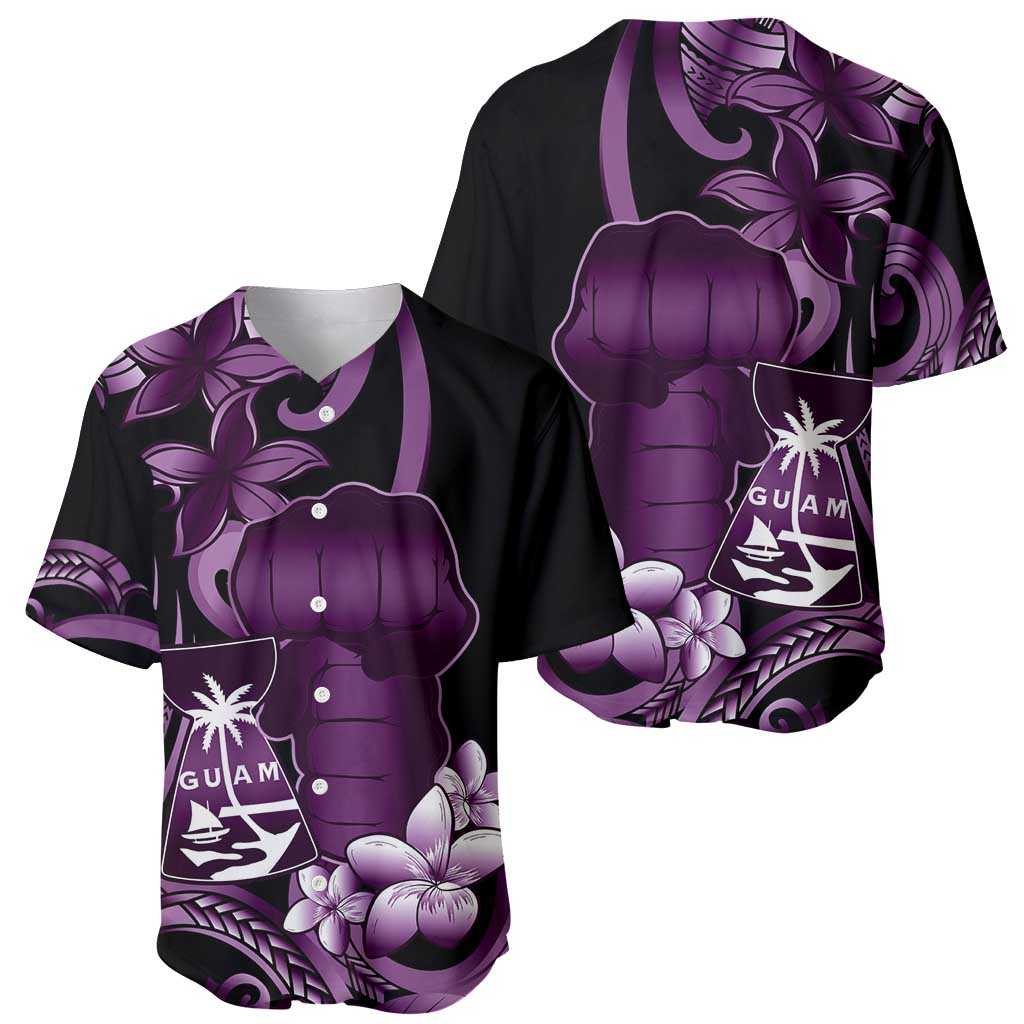 Purple Hafa Adai Guam Baseball Jersey Chamorro Latte Stone Hand With Plumeria