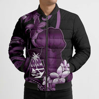 Purple Hafa Adai Guam Bomber Puffer Jacket Chamorro Latte Stone Hand With Plumeria - Polynesian Pride