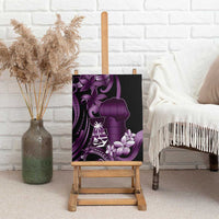 Purple Hafa Adai Guam Canvas Wall Art Chamorro Latte Stone Hand With Plumeria