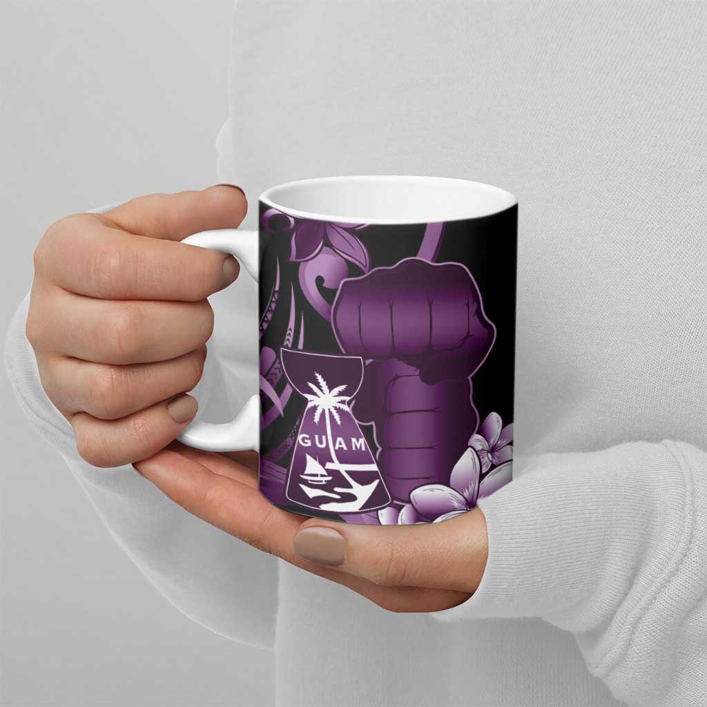 Purple Hafa Adai Guam Ceramic Mug Chamorro Latte Stone Hand With Plumeria - Polynesian Pride