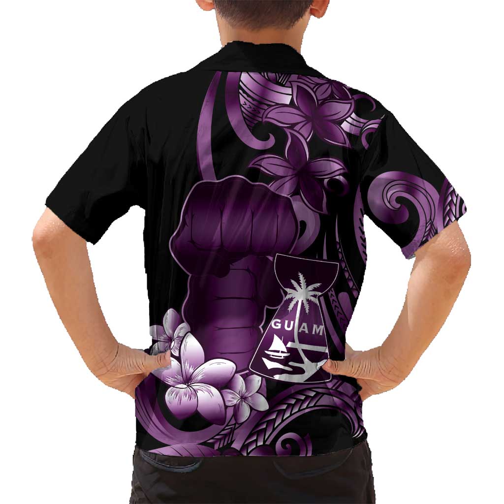 Purple Hafa Adai Guam Family Matching Off Shoulder Maxi Dress and Hawaiian Shirt Chamorro Latte Stone Hand With Plumeria LT14 - Polynesian Pride