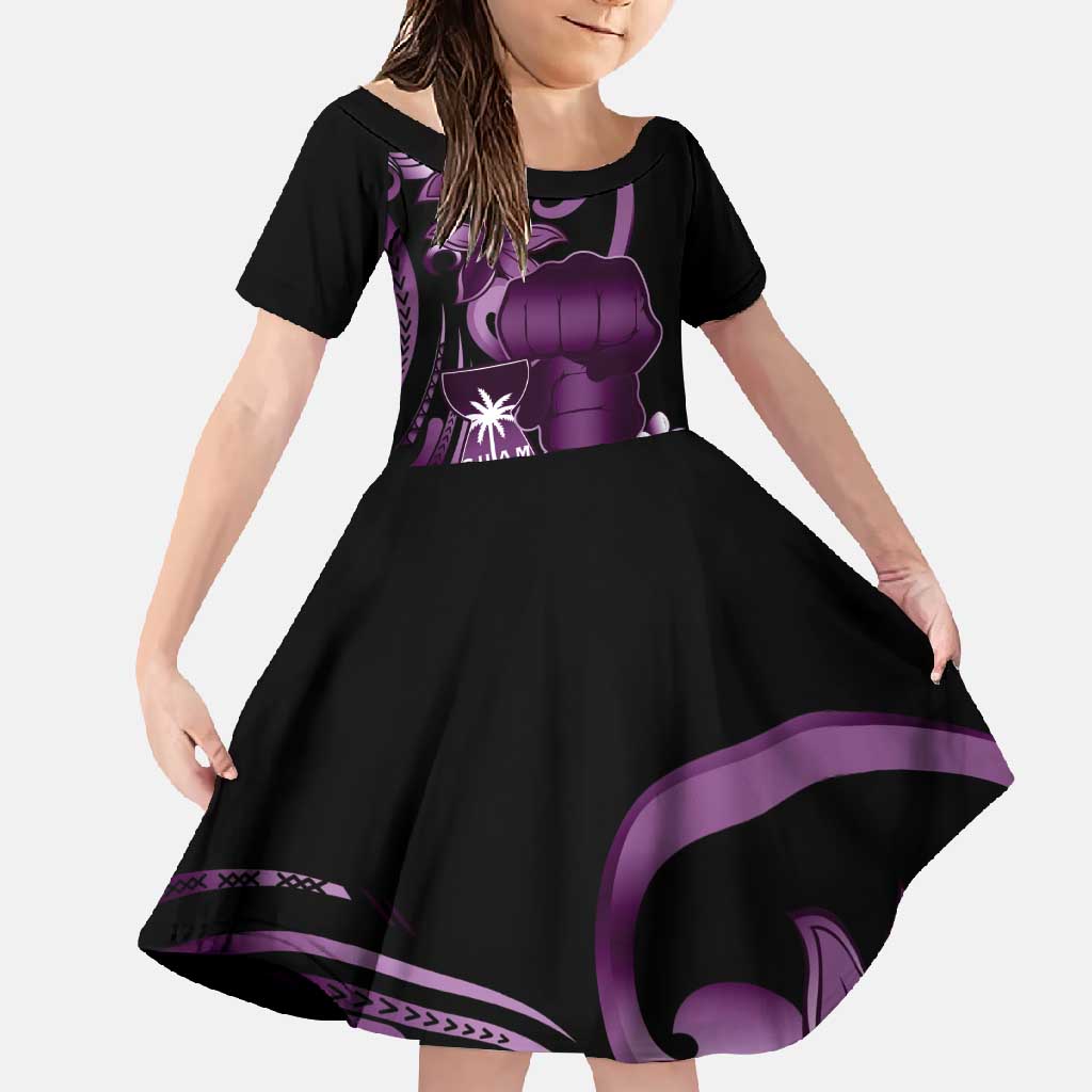 Purple Hafa Adai Guam Family Matching Off Shoulder Maxi Dress and Hawaiian Shirt Chamorro Latte Stone Hand With Plumeria LT14 Daughter's Dress Purple - Polynesian Pride