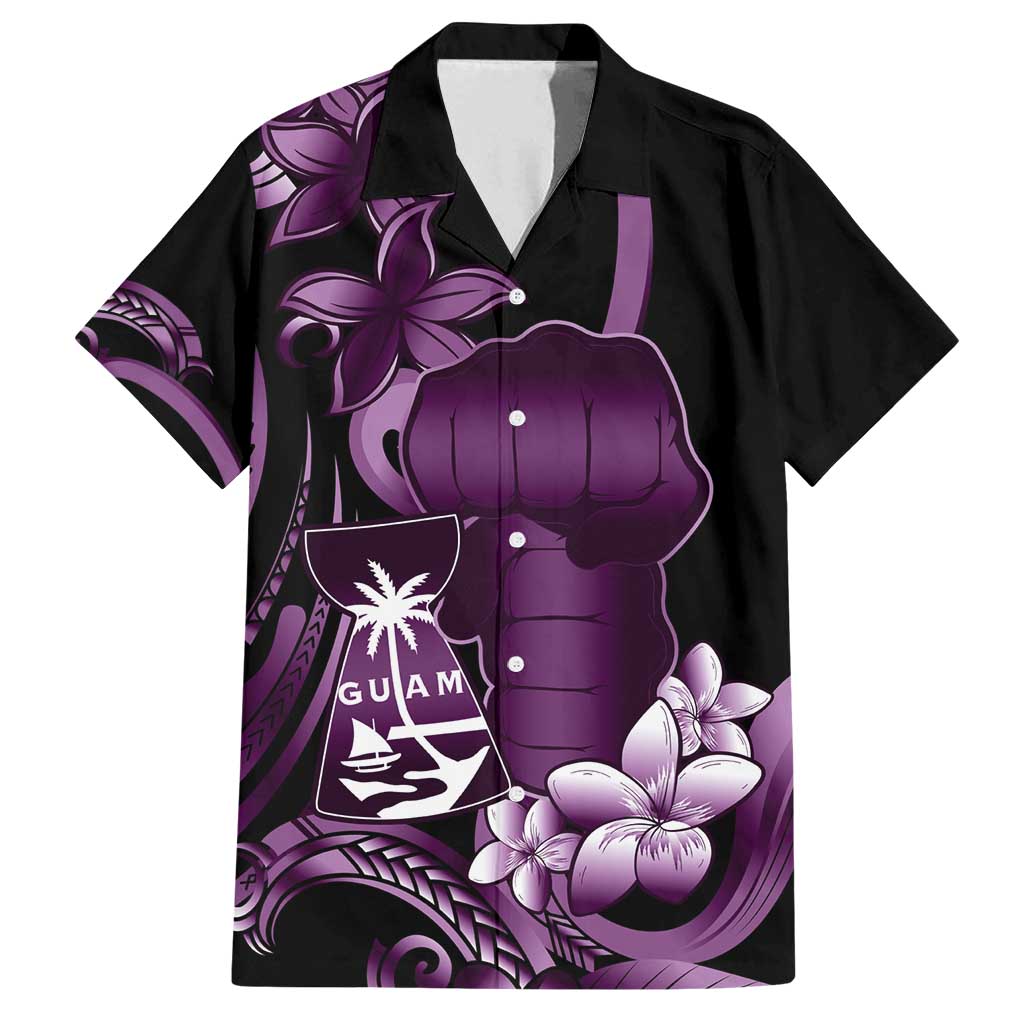 Purple Hafa Adai Guam Family Matching Off Shoulder Maxi Dress and Hawaiian Shirt Chamorro Latte Stone Hand With Plumeria LT14 Dad's Shirt - Short Sleeve Purple - Polynesian Pride