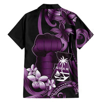 Purple Hafa Adai Guam Family Matching Off Shoulder Maxi Dress and Hawaiian Shirt Chamorro Latte Stone Hand With Plumeria LT14 - Polynesian Pride