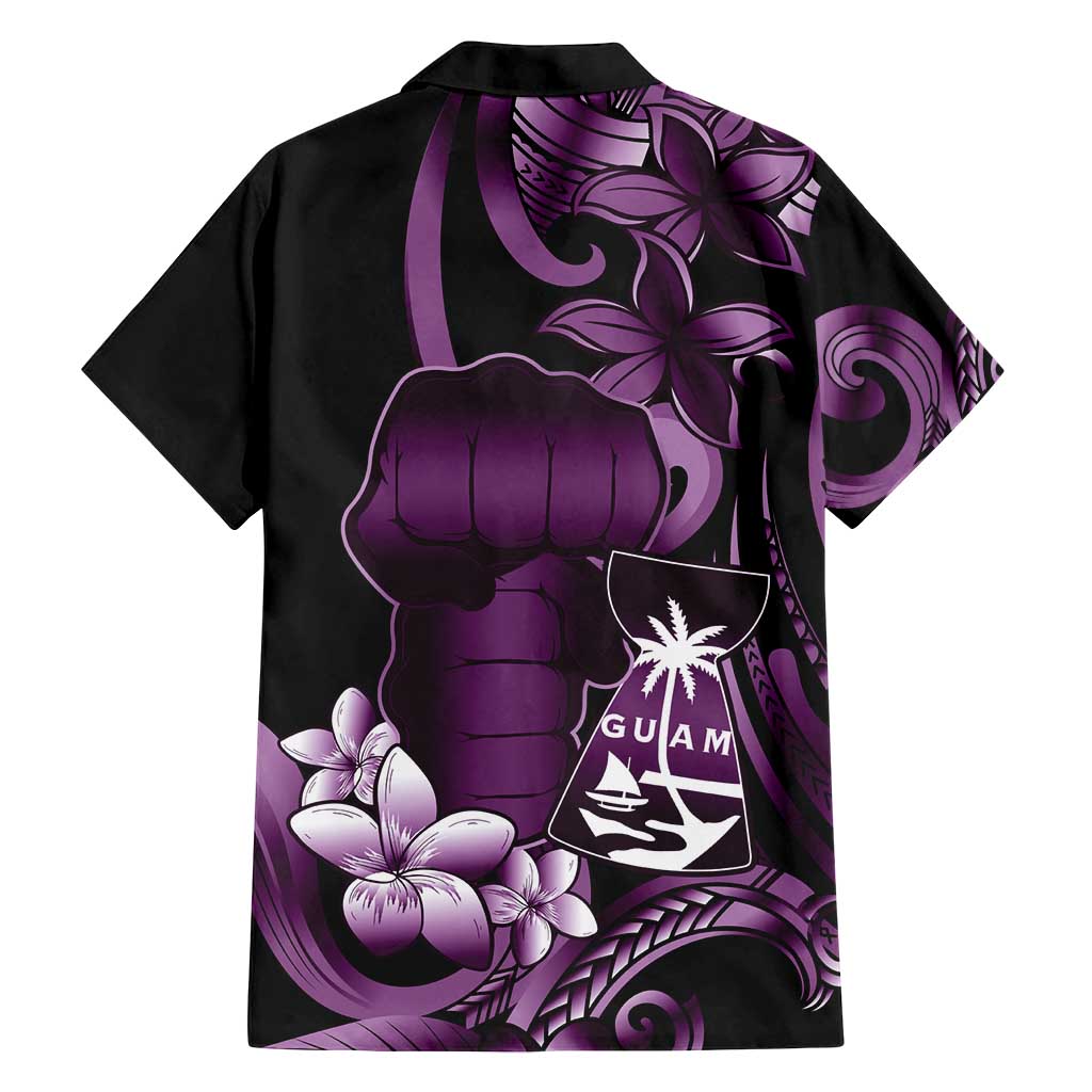 Purple Hafa Adai Guam Family Matching Off Shoulder Short Dress and Hawaiian Shirt Chamorro Latte Stone Hand With Plumeria LT14 - Polynesian Pride