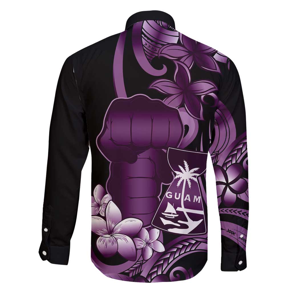 Purple Hafa Adai Guam Family Matching Off Shoulder Short Dress and Hawaiian Shirt Chamorro Latte Stone Hand With Plumeria LT14 - Polynesian Pride