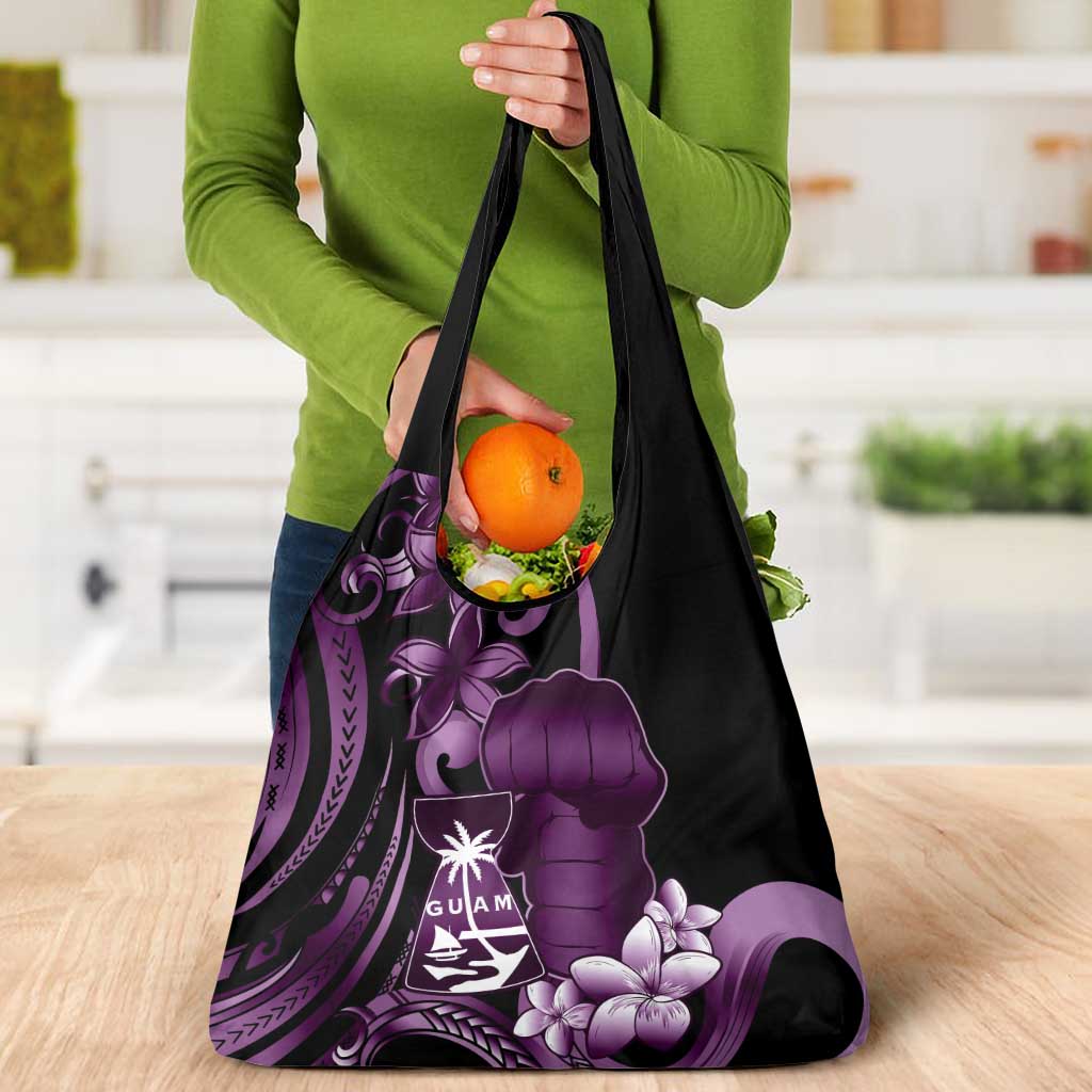 Purple Hafa Adai Guam Grocery Bag Chamorro Latte Stone Hand With Plumeria