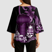 Purple Hafa Adai Guam Kimono Sleeve Blouse Chamorro Latte Stone Hand With Plumeria - Polynesian Pride