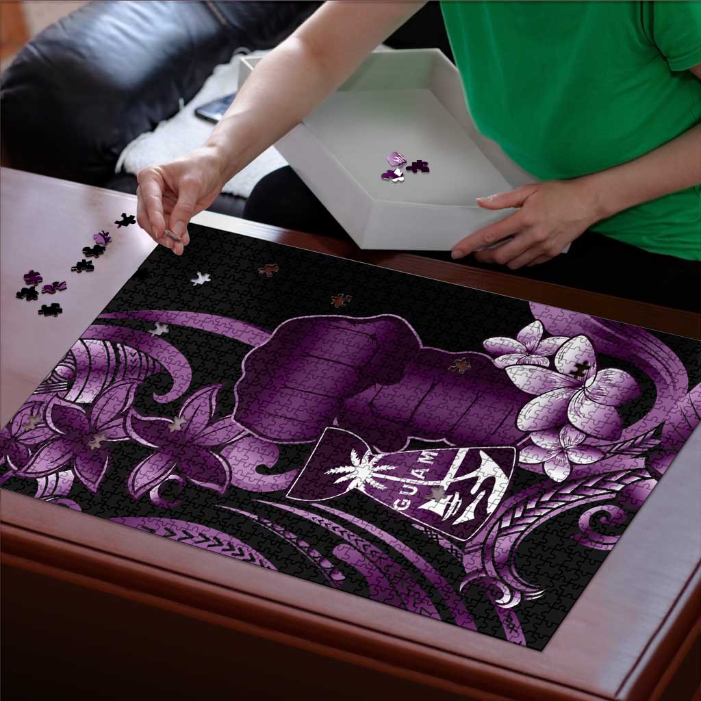Purple Hafa Adai Guam Puzzle Chamorro Latte Stone Hand With Plumeria - Polynesian Pride