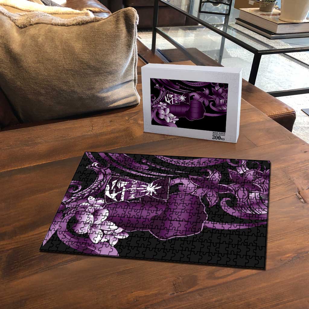 Purple Hafa Adai Guam Puzzle Chamorro Latte Stone Hand With Plumeria - Polynesian Pride