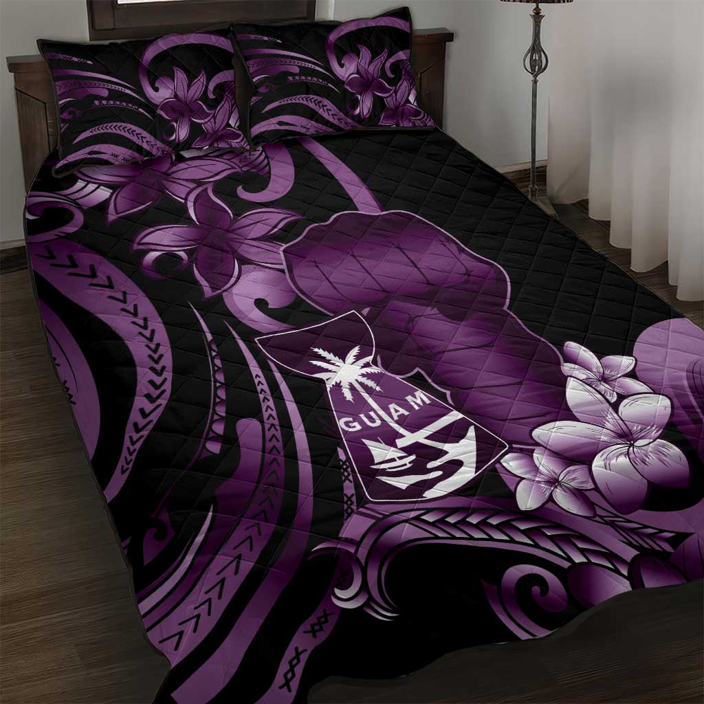 Purple Hafa Adai Guam Quilt Bed Set Chamorro Latte Stone Hand With Plumeria