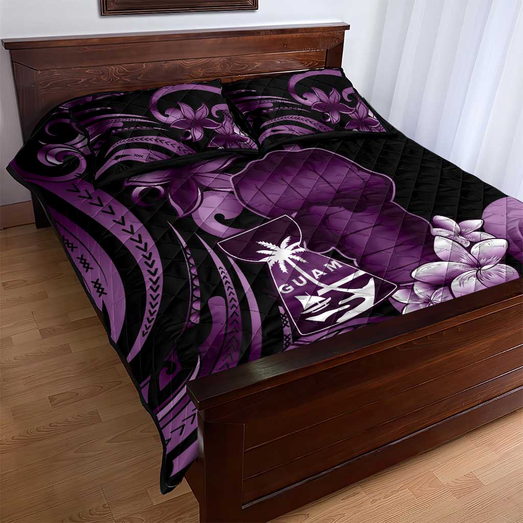 Purple Hafa Adai Guam Quilt Bed Set Chamorro Latte Stone Hand With Plumeria