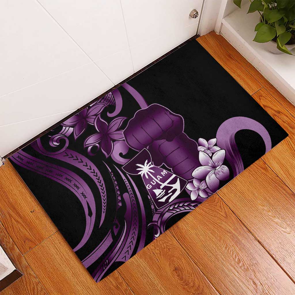Purple Hafa Adai Guam Rubber Doormat Chamorro Latte Stone Hand With Plumeria