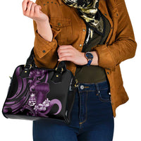 Purple Hafa Adai Guam Shoulder Handbag Chamorro Latte Stone Hand With Plumeria