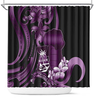 Purple Hafa Adai Guam Shower Curtain Chamorro Latte Stone Hand With Plumeria