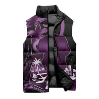 Purple Hafa Adai Guam Sleeveless Puffer Jacket Chamorro Latte Stone Hand With Plumeria - Polynesian Pride