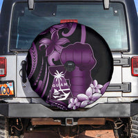 Purple Hafa Adai Guam Spare Tire Cover Chamorro Latte Stone Hand With Plumeria