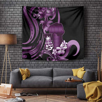 Purple Hafa Adai Guam Tapestry Chamorro Latte Stone Hand With Plumeria