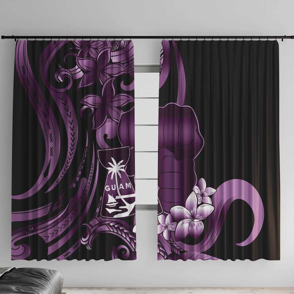 Purple Hafa Adai Guam Window Curtain Chamorro Latte Stone Hand With Plumeria