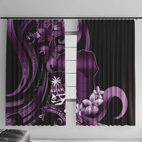 Purple Hafa Adai Guam Window Curtain Chamorro Latte Stone Hand With Plumeria