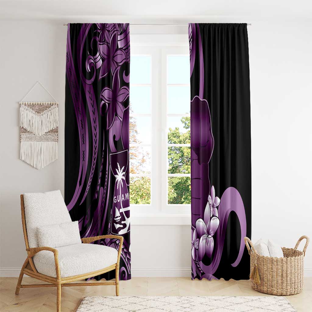 Purple Hafa Adai Guam Window Curtain Chamorro Latte Stone Hand With Plumeria