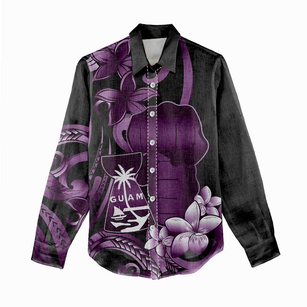 Purple Hafa Adai Guam Women Casual Shirt Chamorro Latte Stone Hand With Plumeria