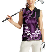 Purple Hafa Adai Guam Women Sleeveless Polo Shirt Chamorro Latte Stone Hand With Plumeria