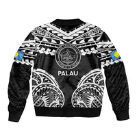Palau Constitution Day Bomber Jacket Belau Seal With Polynesian Pattern - Black