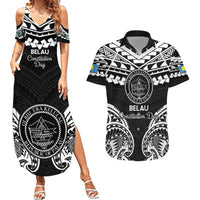 Palau Constitution Day Couples Matching Summer Maxi Dress and Hawaiian Shirt Belau Seal With Polynesian Pattern - Black