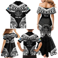 Palau Constitution Day Family Matching Mermaid Dress and Hawaiian Shirt Belau Seal With Polynesian Pattern - Black