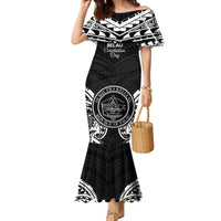 Palau Constitution Day Family Matching Mermaid Dress and Hawaiian Shirt Belau Seal With Polynesian Pattern - Black