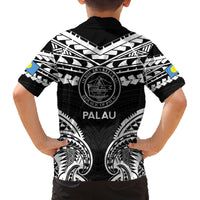 Palau Constitution Day Family Matching Off Shoulder Maxi Dress and Hawaiian Shirt Belau Seal With Polynesian Pattern - Black