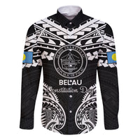 Palau Constitution Day Family Matching Off Shoulder Maxi Dress and Hawaiian Shirt Belau Seal With Polynesian Pattern - Black