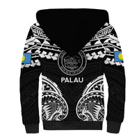 Palau Constitution Day Sherpa Hoodie Belau Seal With Polynesian Pattern - Black