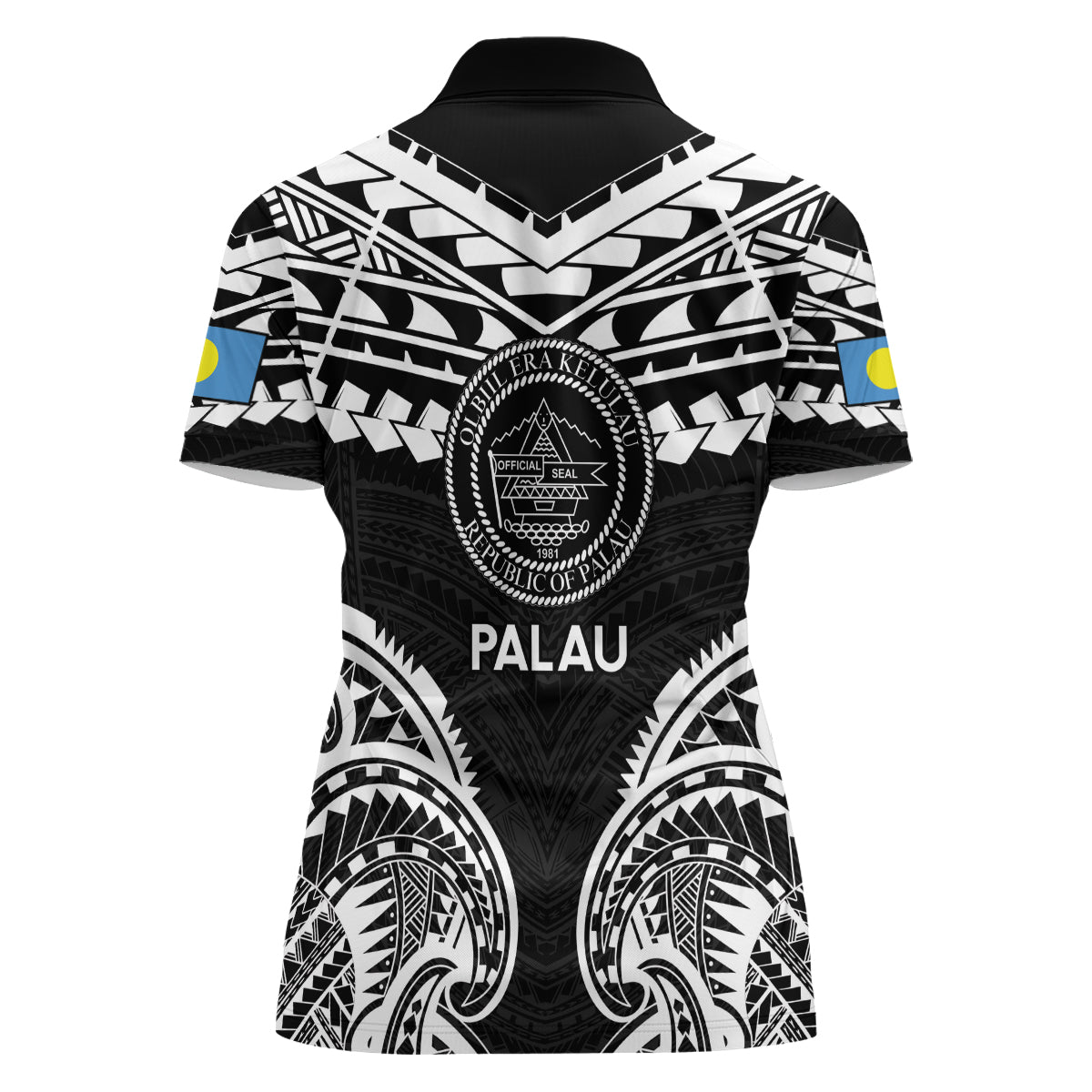 Palau Constitution Day Women Polo Shirt Belau Seal With Polynesian Pattern - Black