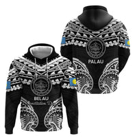Palau Constitution Day Zip Hoodie Belau Seal With Polynesian Pattern - Black